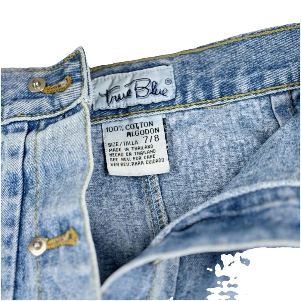 Vintage True Blue Denim Skirt Womens 7/8 Button Front‎ High Waist Classic 90s